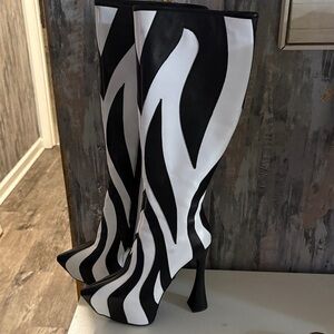 Jeffrey Campbell Black and White Heeled Boots